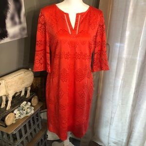 Bell sleeve, lacy look, fully lined dress